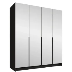 Garnero Arredamenti Armadio 200x215h cm 4 ante 4 specchi moderno nero Glammy 4 Nero Opaco - Nero Discount