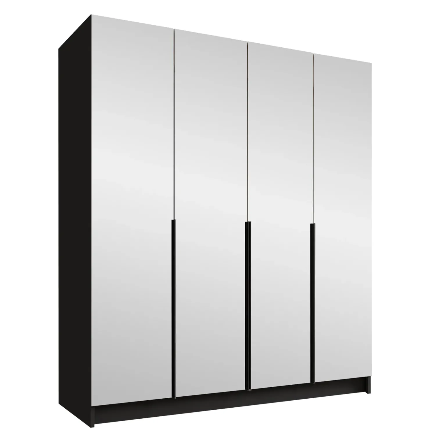 Garnero Arredamenti Armadio 200x215h cm 4 ante 4 specchi moderno nero Glammy 4 Nero Opaco - Nero Discount