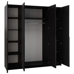 Garnero Arredamenti Armadio 200x215h cm 4 ante 4 specchi moderno nero Glammy 4 Nero Opaco - Nero Discount