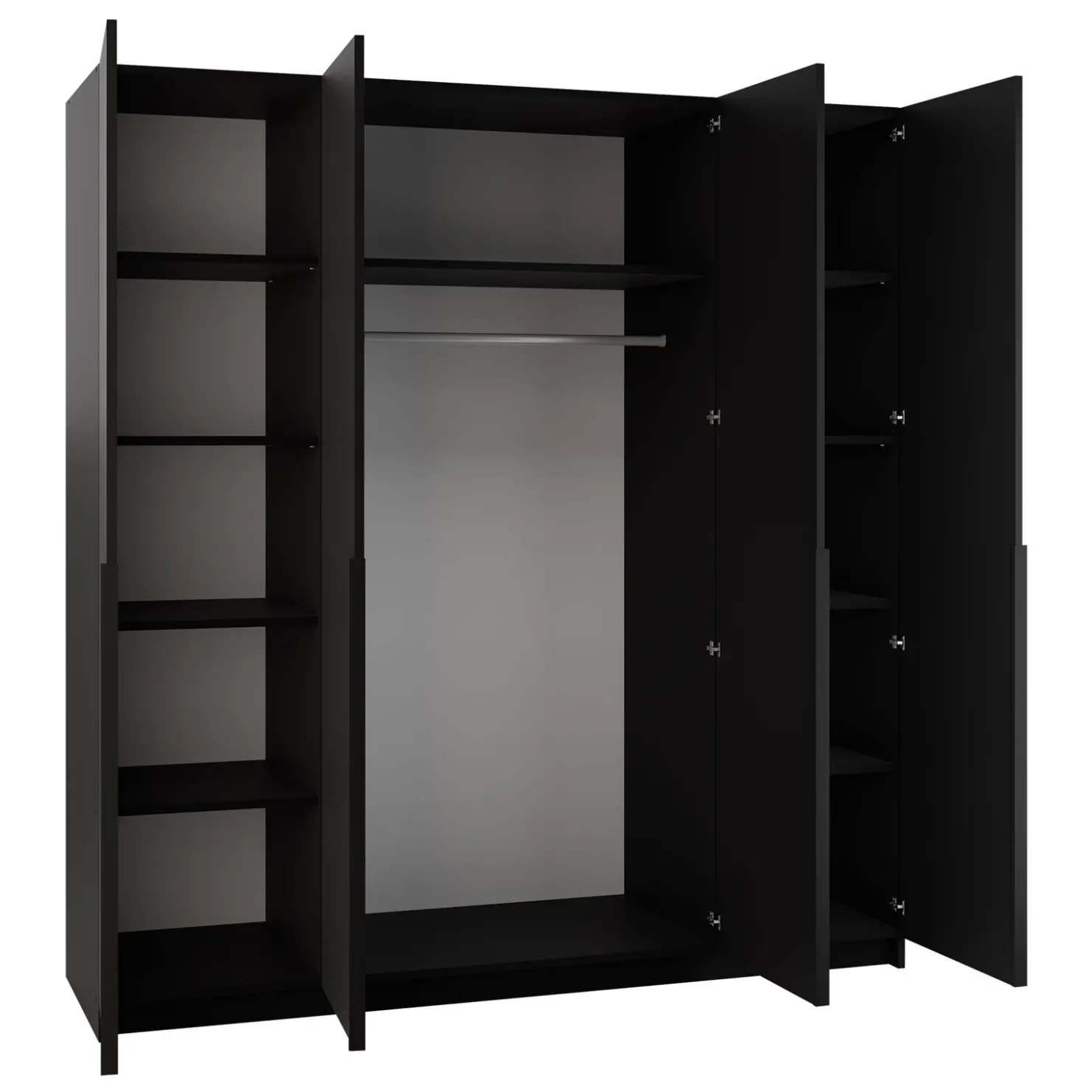 Garnero Arredamenti Armadio 200x215h cm 4 ante 4 specchi moderno nero Glammy 4 Nero Opaco - Nero Discount
