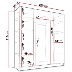 Garnero Arredamenti Armadio 200x215h cm 4 ante 4 specchi moderno nero Glammy 4 Nero Opaco - Nero Discount