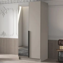 Garnero Arredamenti Armadio 100x215h cm 2 ante 1 specchio moderno beige nero Glammy 2 Beige - Nero New