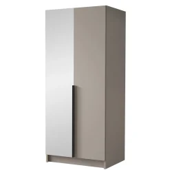 Garnero Arredamenti Armadio 100x215h cm 2 ante 1 specchio moderno  beige nero Glammy 2 Beige - Nero New
