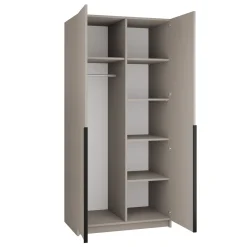 Garnero Arredamenti Armadio 100x215h cm 2 ante 1 specchio moderno beige nero Glammy 2 Beige - Nero New