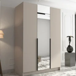 Garnero Arredamenti Armadio 150x215h cm 3 ante 1 specchio moderno beige nero Glammy 3 Beige - Nero Outlet