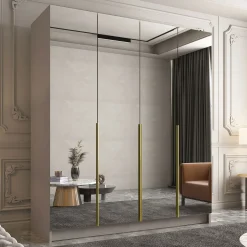 Garnero Arredamenti Armadio 200x215h cm 4 ante 4 specchi moderno beige oro Glammy 4 Beige - Oro Clearance