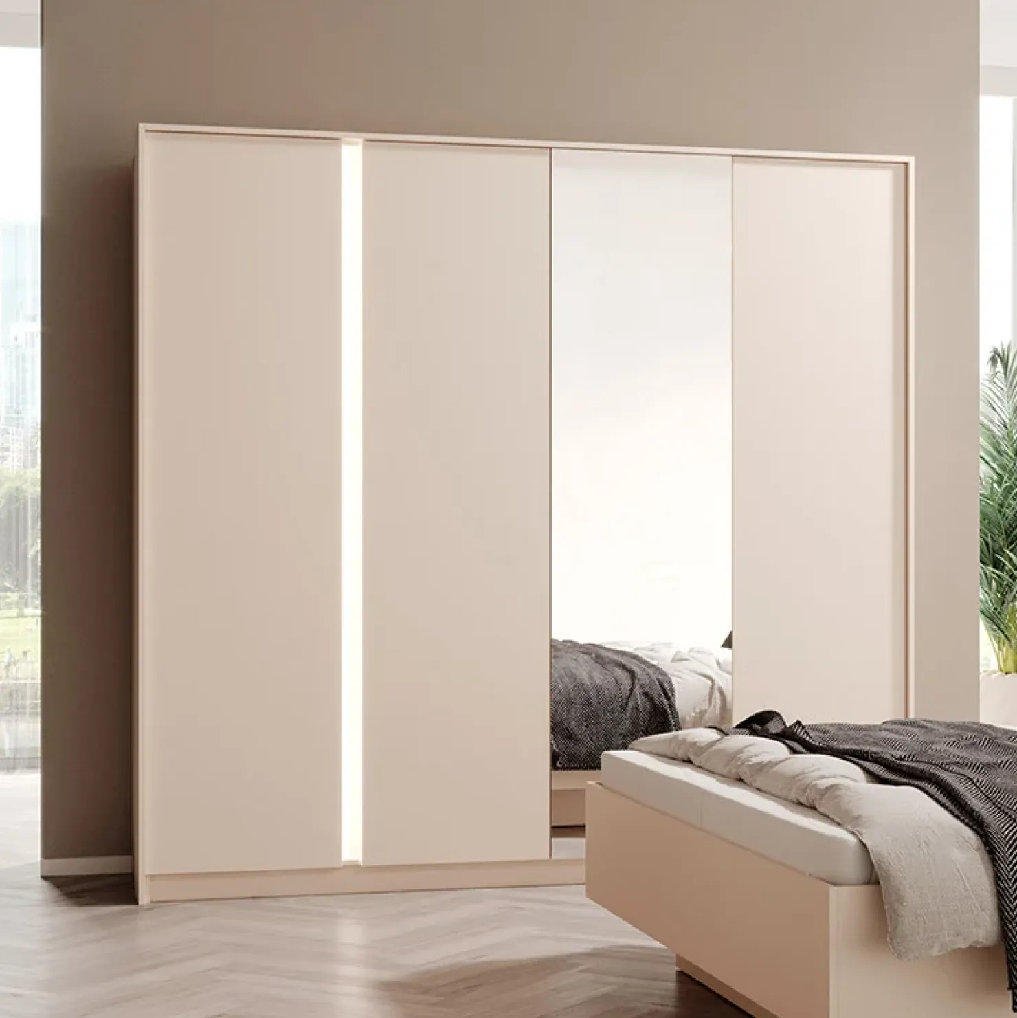Garnero Arredamenti Armadio 224x210h cm 4 ante battenti con specchio moderno beige Jolly Discount