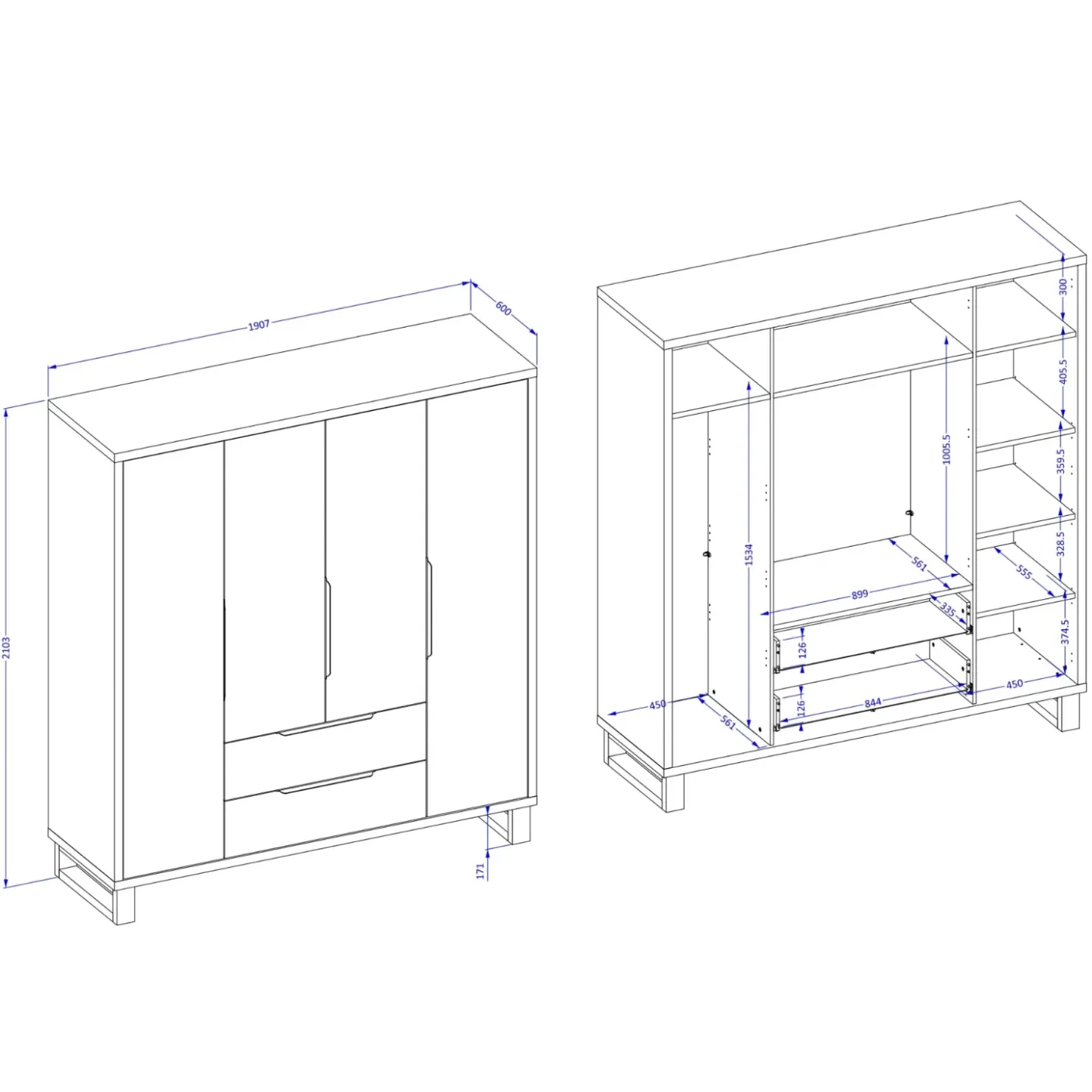 Garnero Arredamenti Armadio 190x210h cm 4 ante battenti 2 cassetti rovere Petra Discount