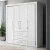 Garnero Arredamenti Armadio 199x214h cm 4 ante battenti 3 cassetti moderno bianco Benz