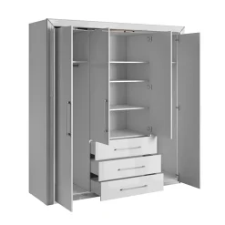 Garnero Arredamenti Armadio 199x214h cm 4 ante battenti 3 cassetti moderno bianco Benz