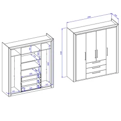 Garnero Arredamenti Armadio 199x214h cm 4 ante battenti 3 cassetti moderno bianco Benz