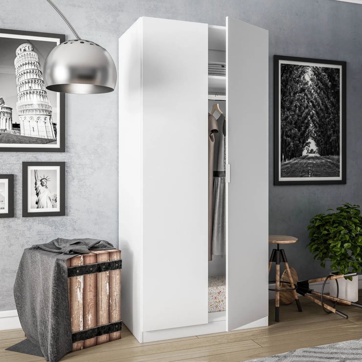 Garnero Arredamenti Armadio 81x180h cm 2 ante battenti moderno bianco opaco Oz Sale