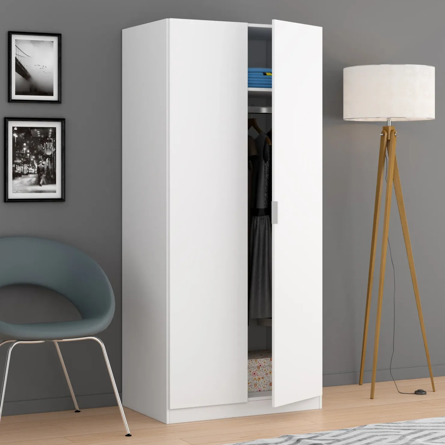 Garnero Arredamenti Armadio 81x180h cm 2 ante battenti moderno bianco opaco Oz Sale