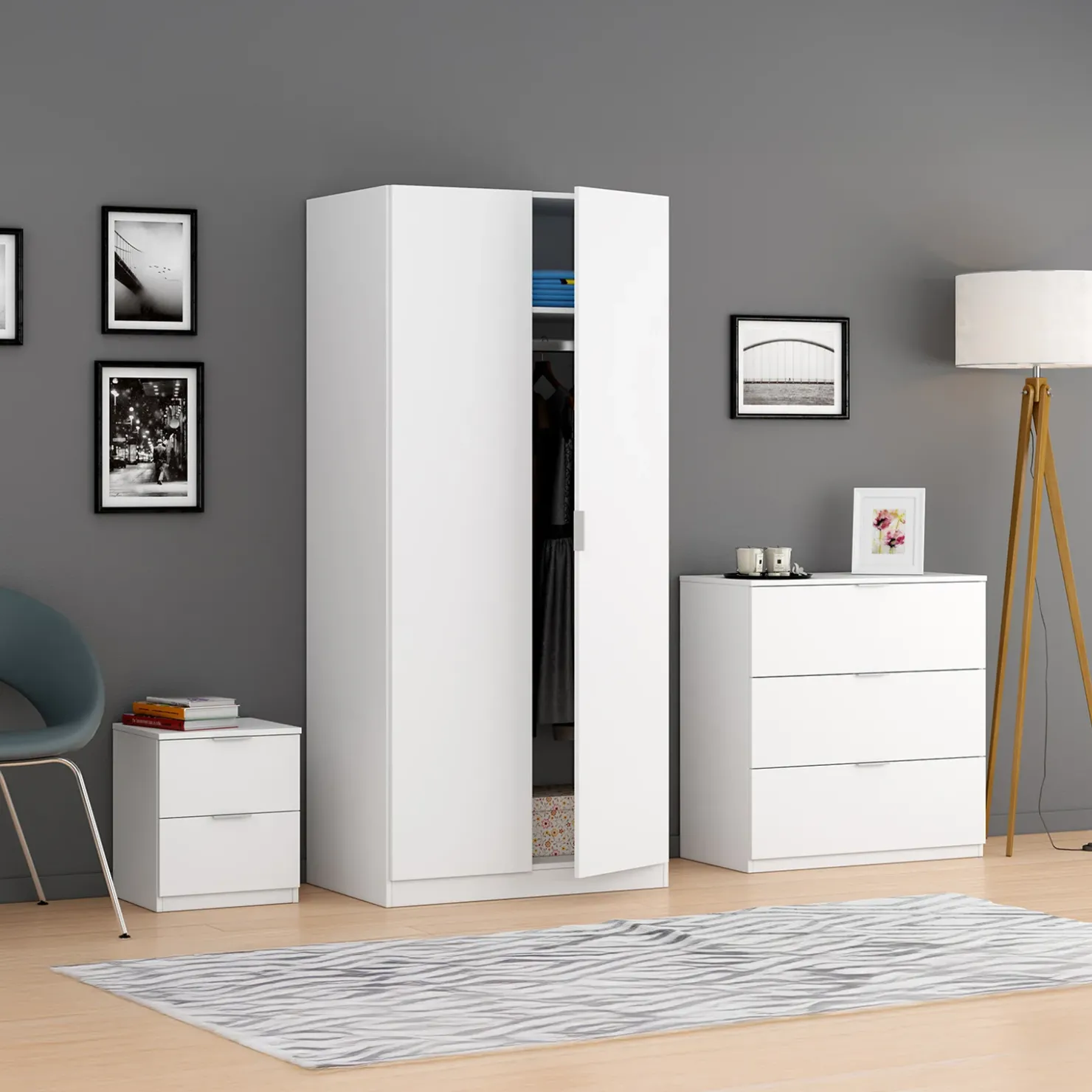 Garnero Arredamenti Armadio 81x180h cm 2 ante battenti moderno bianco opaco Oz Sale