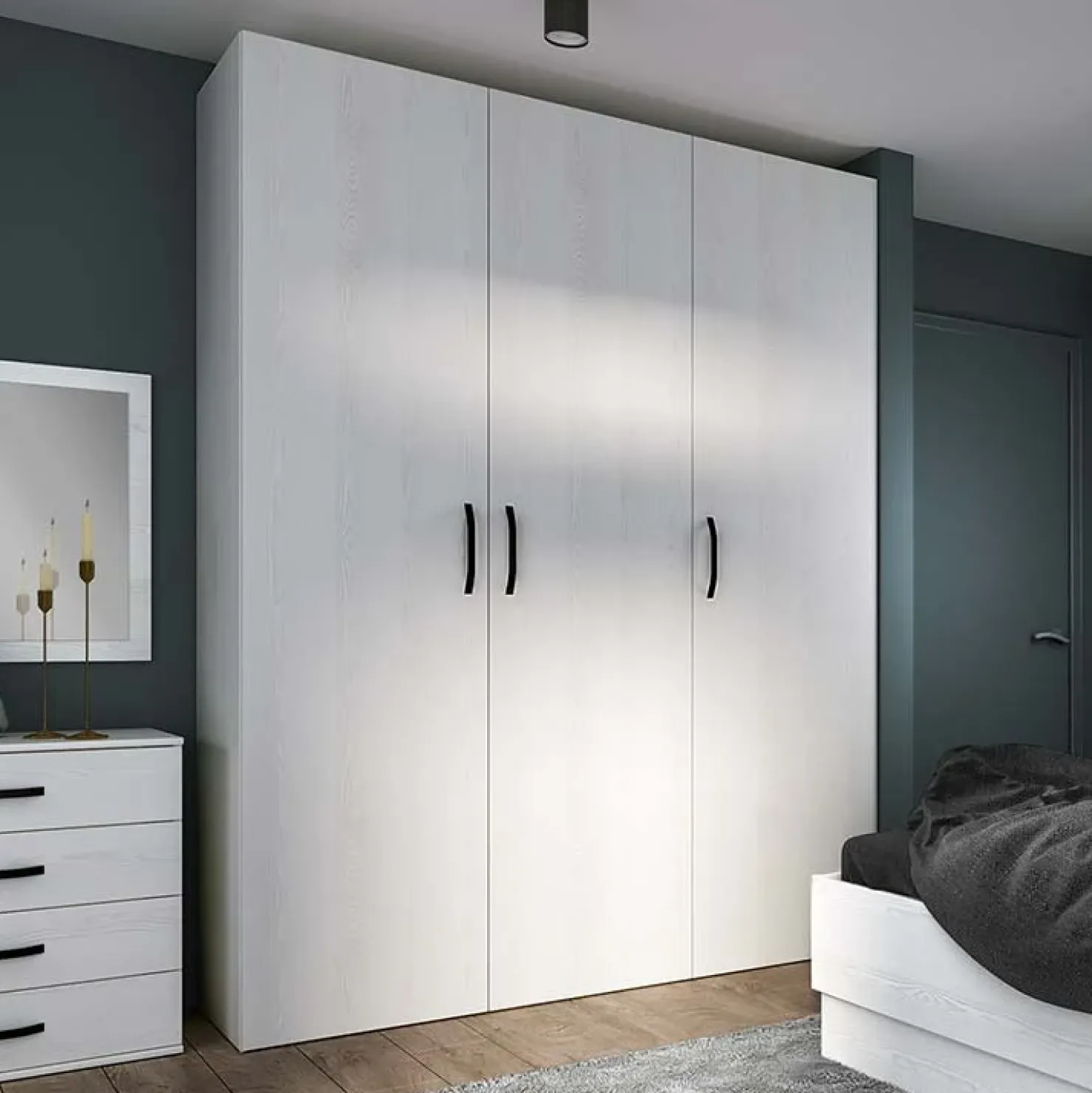Garnero Arredamenti Armadio 170x228h cm 3 ante battenti moderno pino bianco Angara Outlet