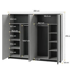 Garnero Arredamenti Armadio 250x215h cm 4 ante battenti con specchio con LED grigio nero Luna Outlet