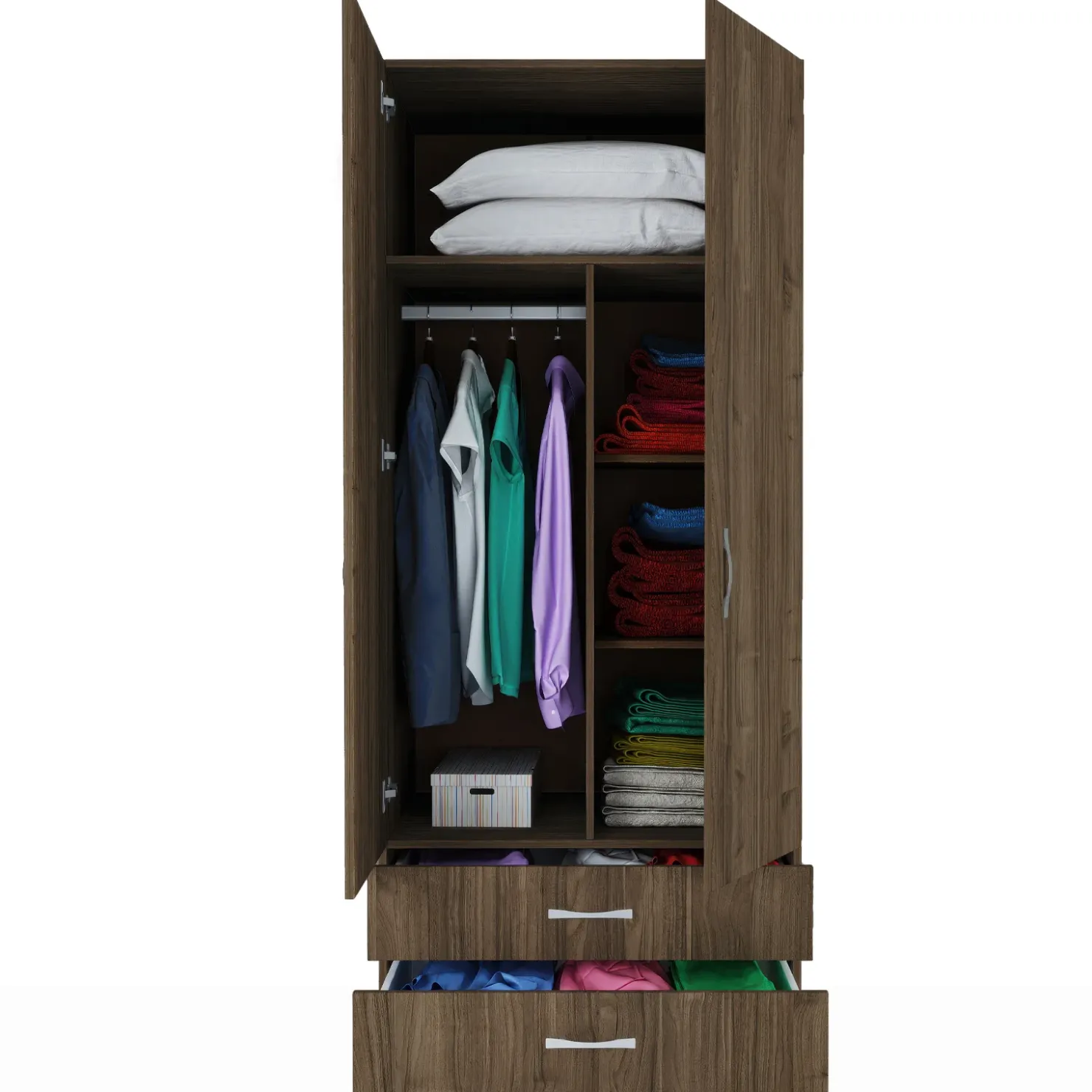 Garnero Arredamenti Armadio 80x191h cm 2 ante con cassetti moderno Carlino Noce Clearance