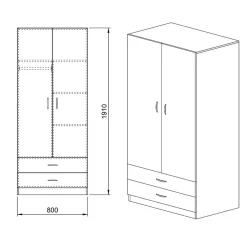 Garnero Arredamenti Armadio 80x191h cm 2 ante con cassetti moderno Carlino Noce Clearance