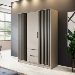 Garnero Arredamenti Armadio 155x200h cm 3 ante con cassetti moderno cashmere Miller Beige Online