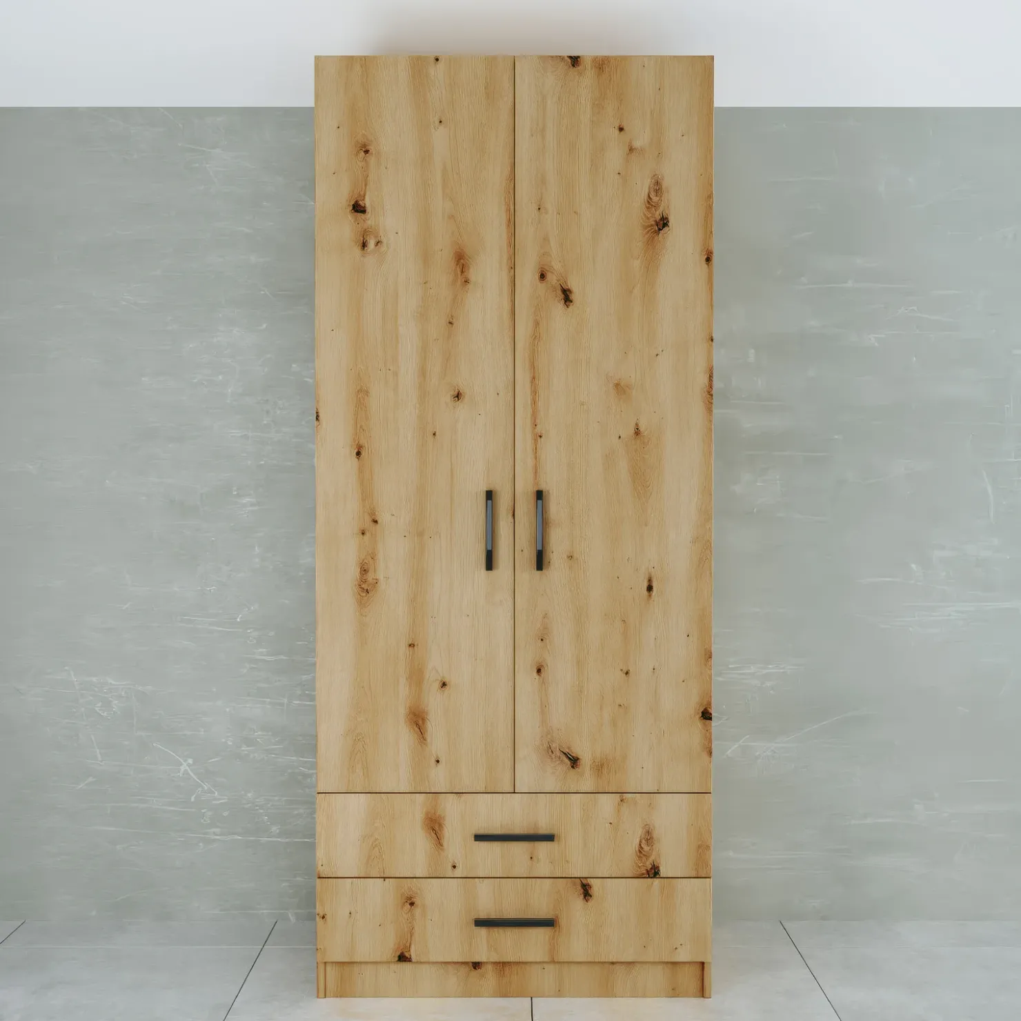 Garnero Arredamenti Armadio 80x191h cm 2 ante con cassetti moderno Carlino Rovere Rustico Clearance