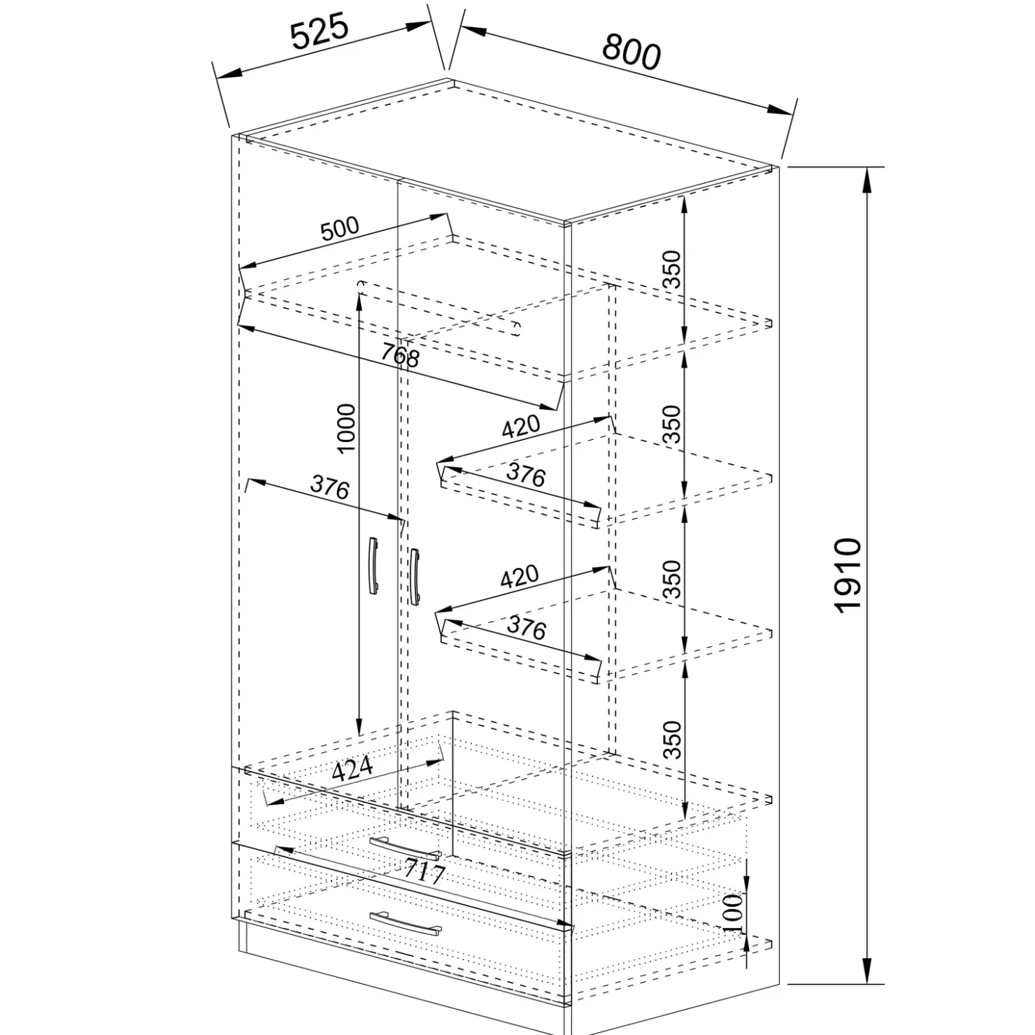 Garnero Arredamenti Armadio 80x191h cm 2 ante con cassetti moderno Carlino Rovere Rustico Clearance