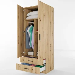 Garnero Arredamenti Armadio 80x191h cm 2 ante con cassetti moderno Carlino Rovere Rustico Clearance