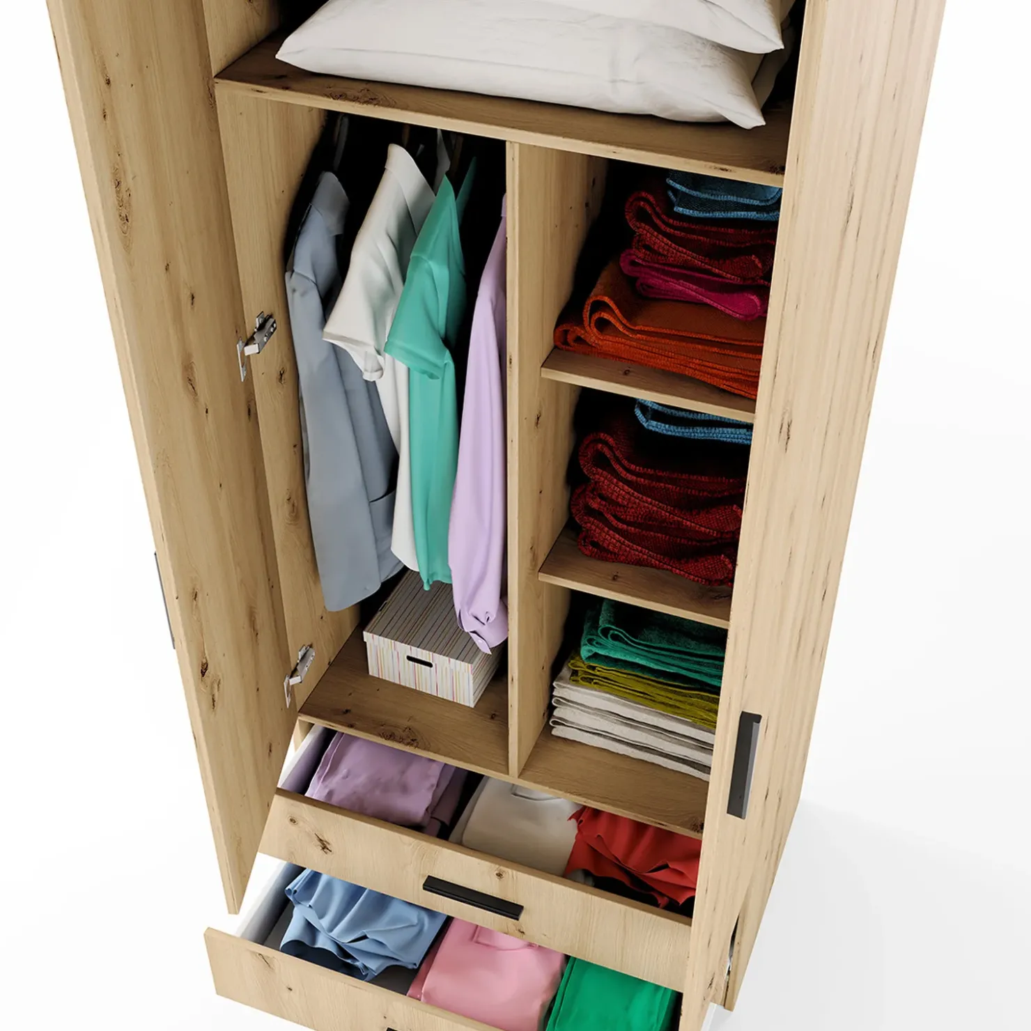 Garnero Arredamenti Armadio 80x191h cm 2 ante con cassetti moderno Carlino Rovere Rustico Clearance