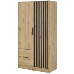 Garnero Arredamenti Armadio 105x200h cm 2 ante con cassetti moderno quercia nero Miller Rovere Rustico New