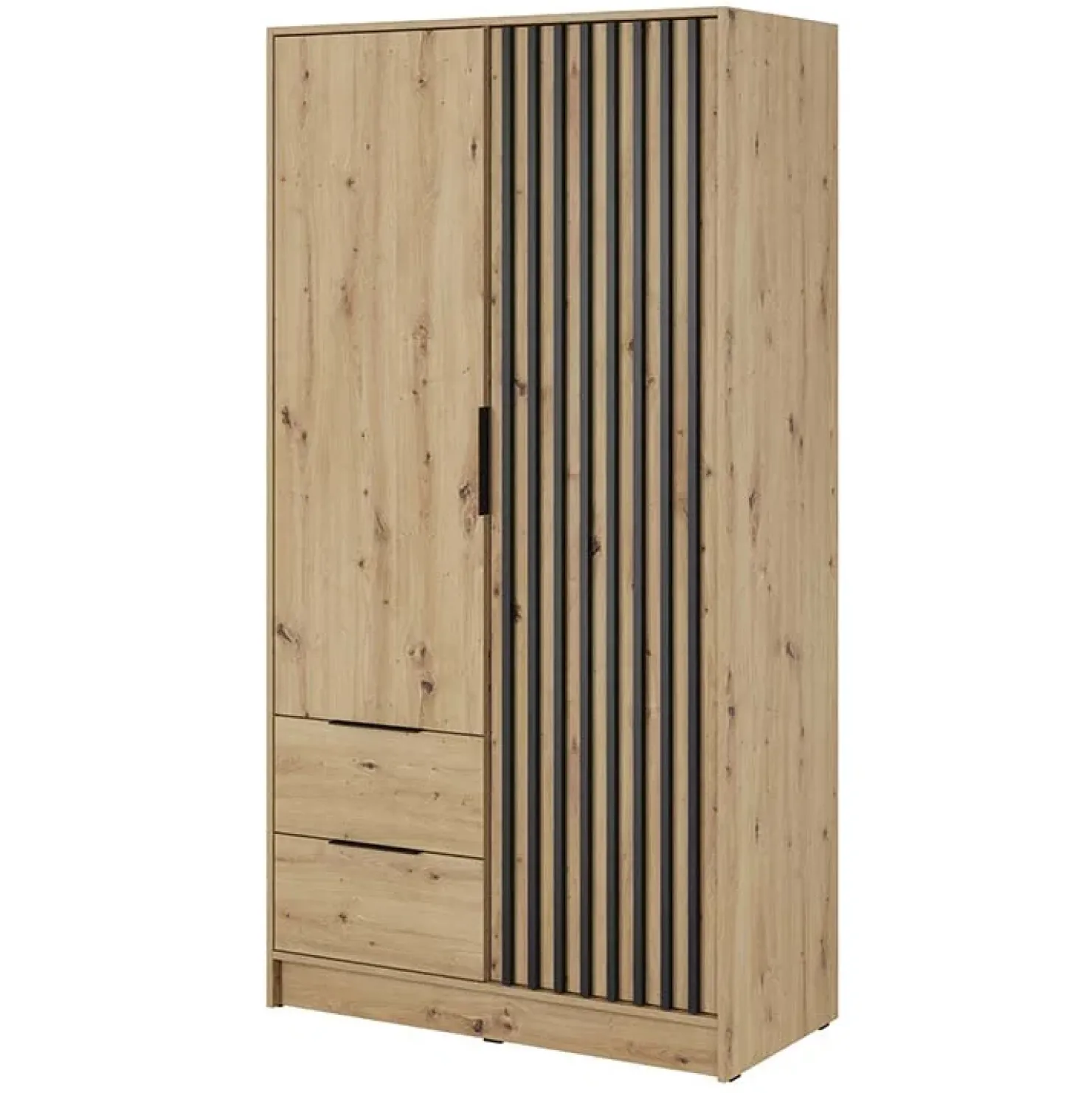 Garnero Arredamenti Armadio 105x200h cm 2 ante con cassetti moderno quercia nero Miller Rovere Rustico New