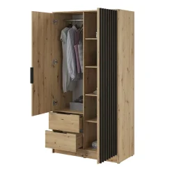 Garnero Arredamenti Armadio 105x200h cm 2 ante con cassetti moderno quercia nero Miller Rovere Rustico New