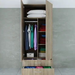 Garnero Arredamenti Armadio 80x191h cm 2 ante con cassetti moderno sonoma Carlino Rovere Sale