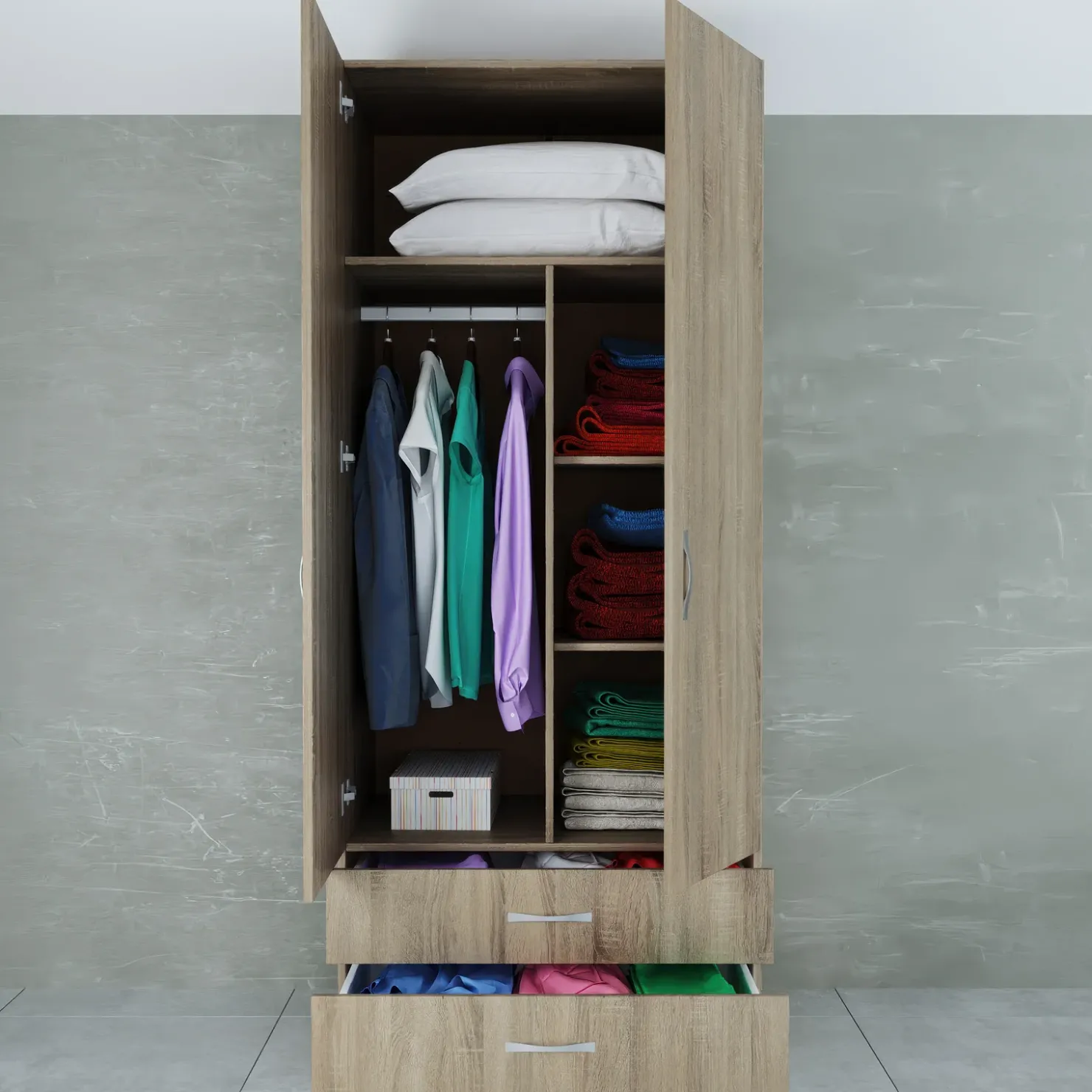 Garnero Arredamenti Armadio 80x191h cm 2 ante con cassetti moderno sonoma Carlino Rovere Sale