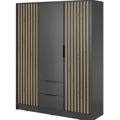 Garnero Arredamenti Armadio 155x200h cm 3 ante con cassetti moderno quercia Miller Antracite Online