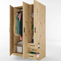 Garnero Arredamenti Armadio 118x191h cm 3 ante con cassetti Boverio Rovere Rustico Hot