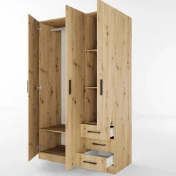 Garnero Arredamenti Armadio 118x191h cm 3 ante con cassetti Boverio Rovere Rustico Hot