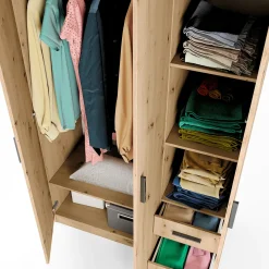 Garnero Arredamenti Armadio 118x191h cm 3 ante con cassetti Boverio Rovere Rustico Hot