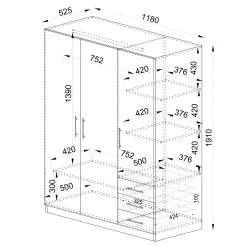 Garnero Arredamenti Armadio 118x191h cm 3 ante con cassetti Boverio Rovere Rustico Hot