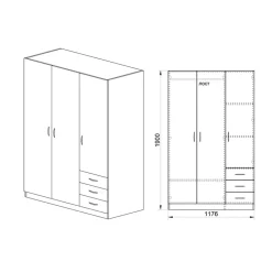 Garnero Arredamenti Armadio 118x191h cm 3 ante con cassetti Boverio Noce Sale