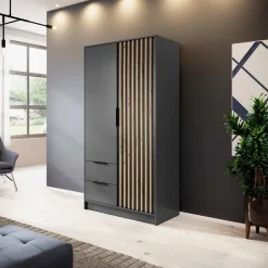 Garnero Arredamenti Armadio 105x200h cm 2 ante con cassetti nero Miller Antracite Hot