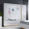 Garnero Arredamenti Armadio 220x203h cm 4 ante con cassetti moderno bianco lucido rovere Noa Best