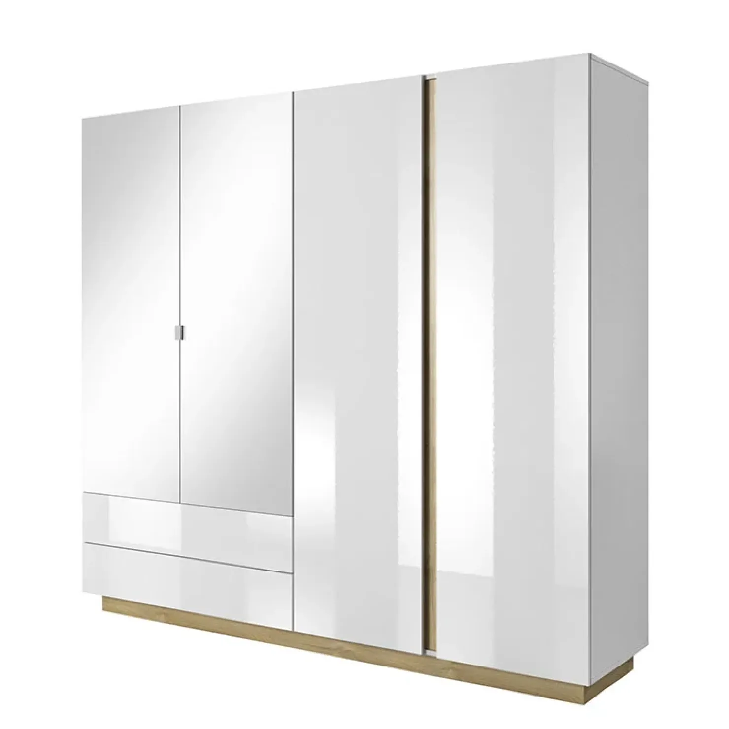 Garnero Arredamenti Armadio 220x203h cm 4 ante con cassetti moderno bianco lucido rovere Noa Best