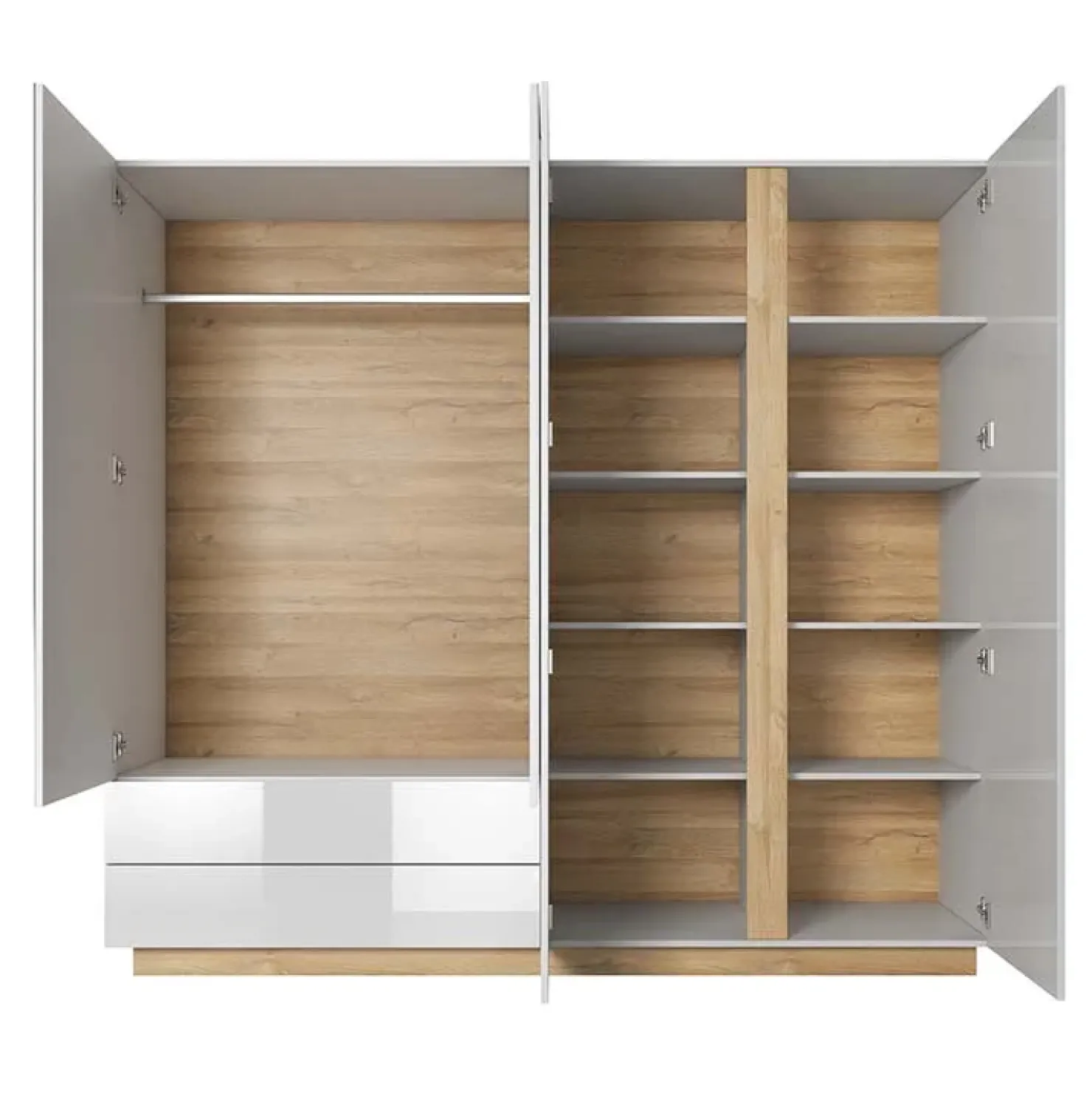 Garnero Arredamenti Armadio 220x203h cm 4 ante con cassetti moderno bianco lucido rovere Noa Best