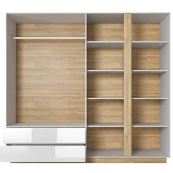 Garnero Arredamenti Armadio 220x203h cm 4 ante con cassetti moderno bianco lucido rovere Noa Best