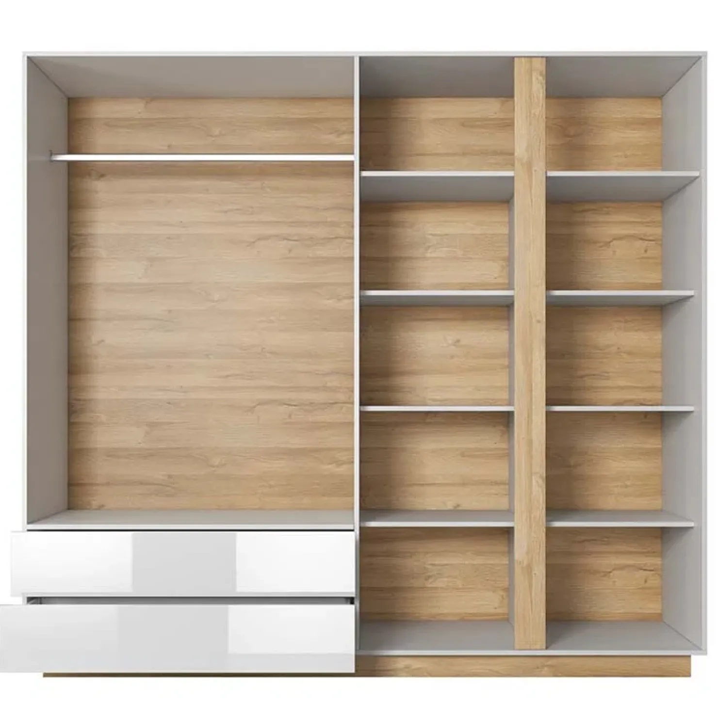 Garnero Arredamenti Armadio 220x203h cm 4 ante con cassetti moderno bianco lucido rovere Noa Best