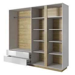 Garnero Arredamenti Armadio 220x203h cm 4 ante con cassetti moderno bianco lucido rovere Noa Best