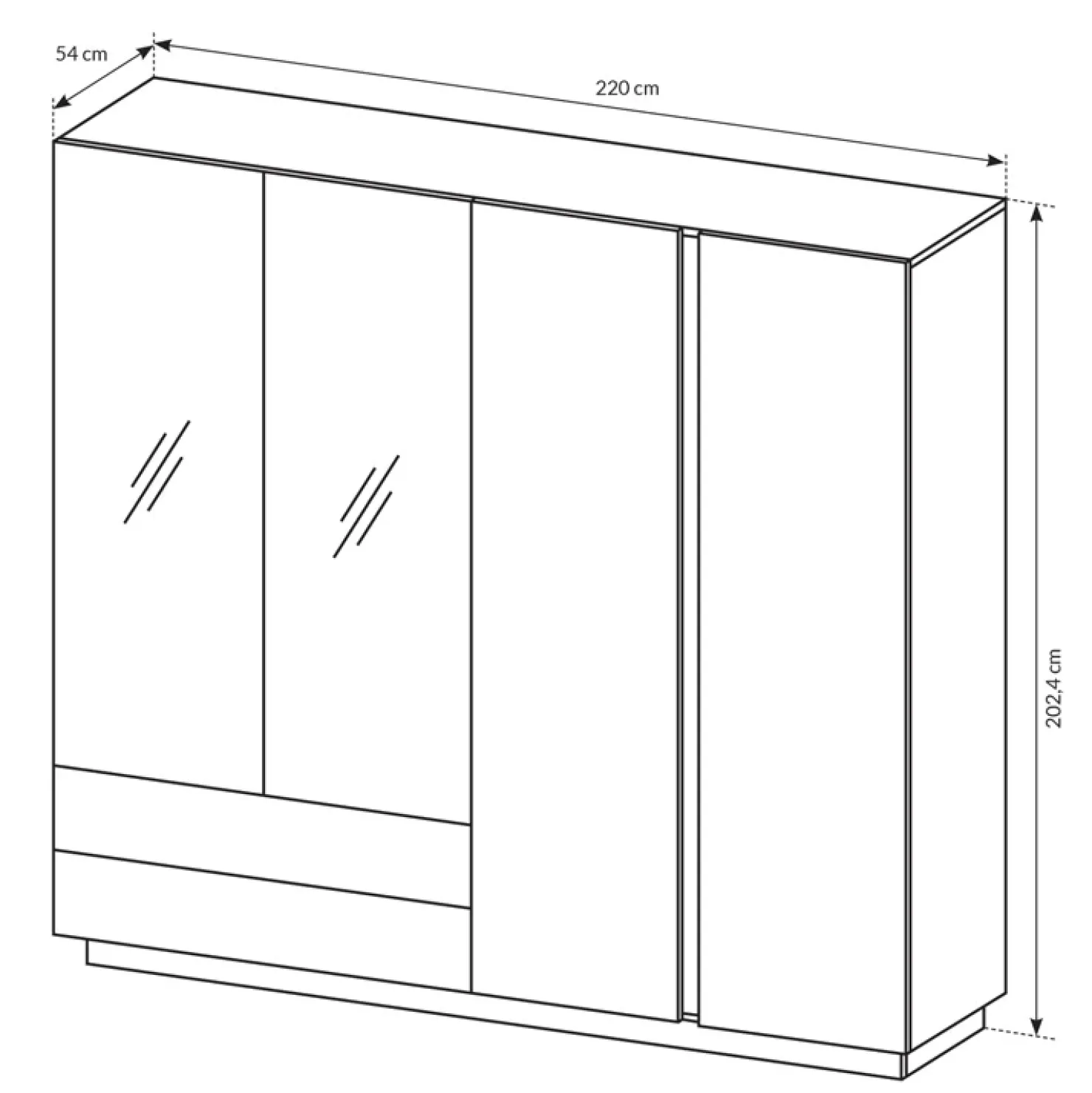 Garnero Arredamenti Armadio 220x203h cm 4 ante con cassetti moderno bianco lucido rovere Noa Best