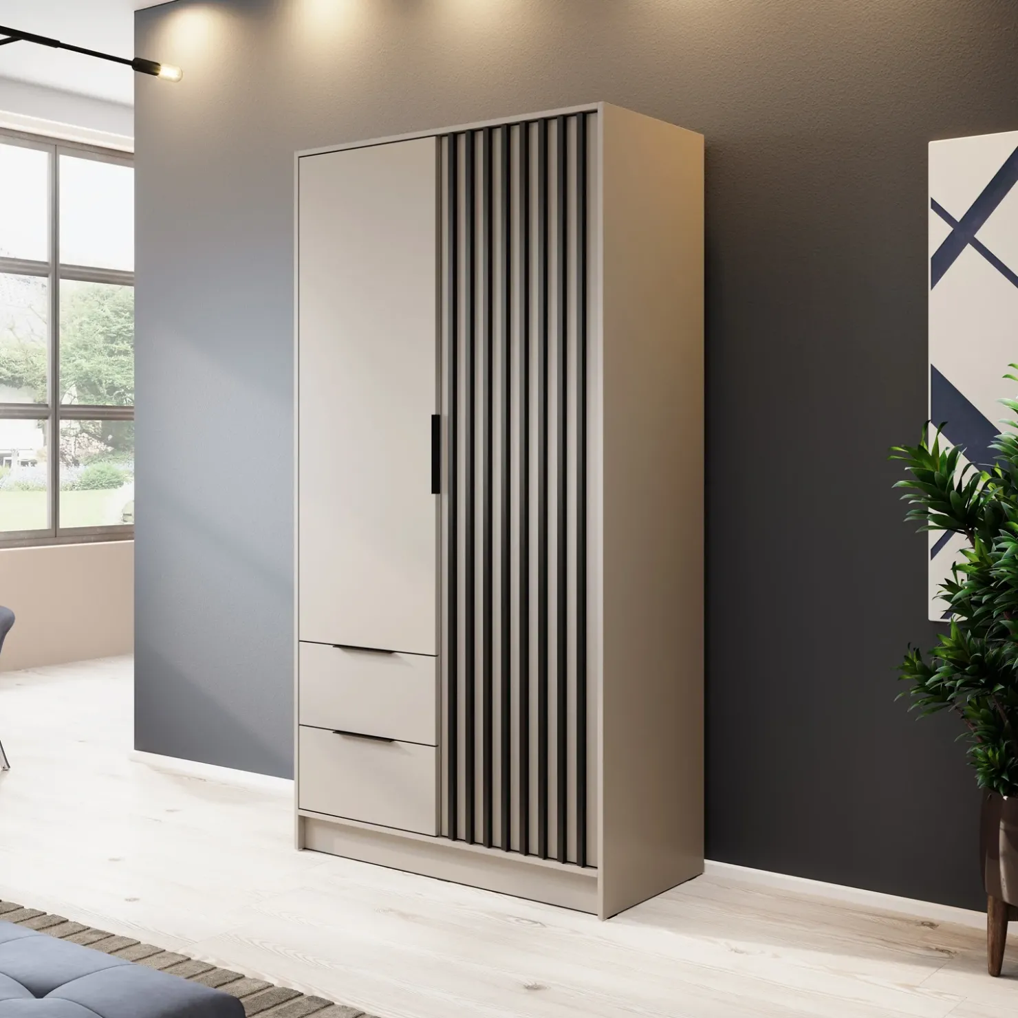 Garnero Arredamenti Armadio 105x200h cm 2 ante con cassetti cashmere Miller Beige Discount