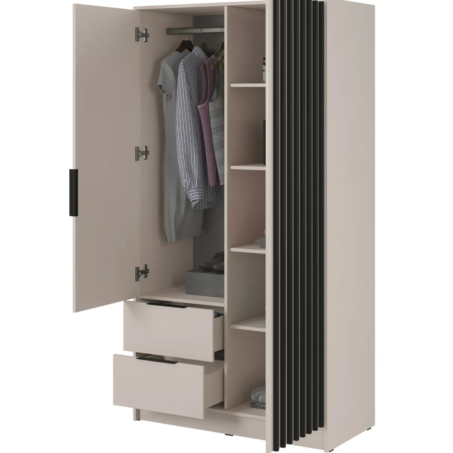 Garnero Arredamenti Armadio 105x200h cm 2 ante con cassetti cashmere Miller Beige Discount