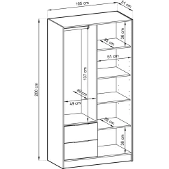Garnero Arredamenti Armadio 105x200h cm 2 ante con cassetti cashmere Miller Beige Discount