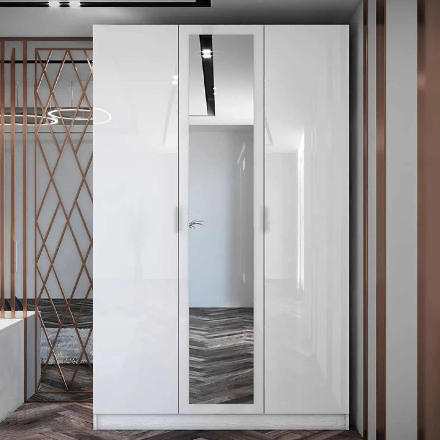 Garnero Arredamenti Armadio 120x190h cm 3 ante con specchio bianco lucido Alina Hot